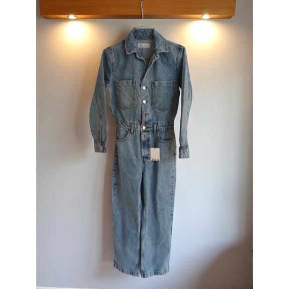 ZARA Women's Mid-Blue Denim Jumpsuit - Size Medium - NWT - Picture 2 of 8